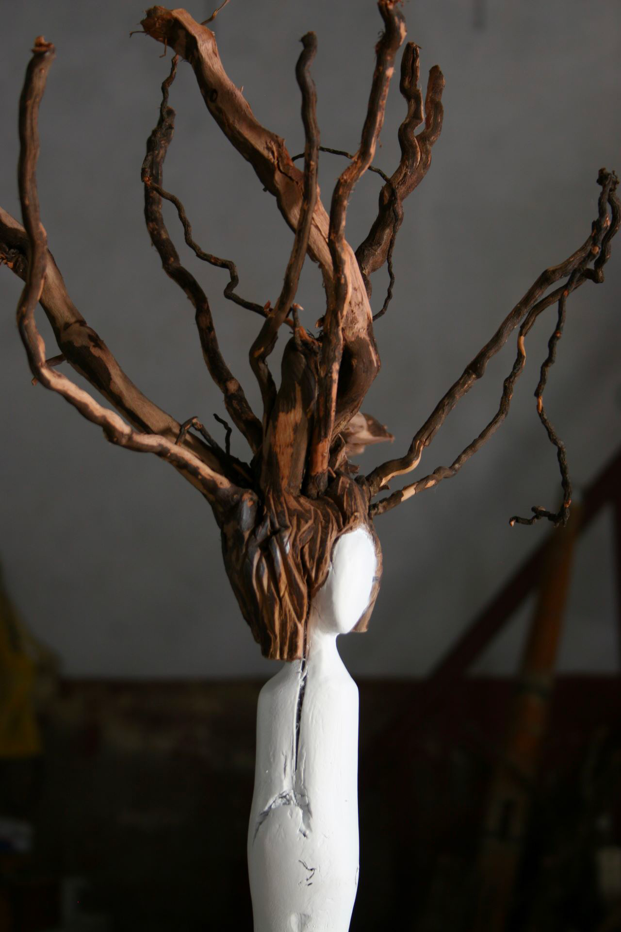 détail d'une tête créé d'après une souche de vigne